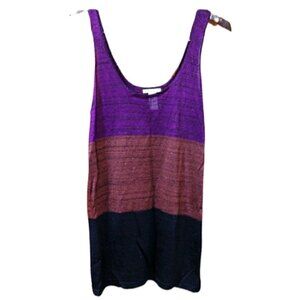 White & Warren Color Block Metallic Knit Tank Top Rayon LG